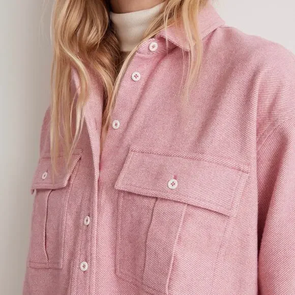MADEWELL Flannel Cargo Button Up Shirt Nouveau Pink Melange Small S - Picture 2 of 11